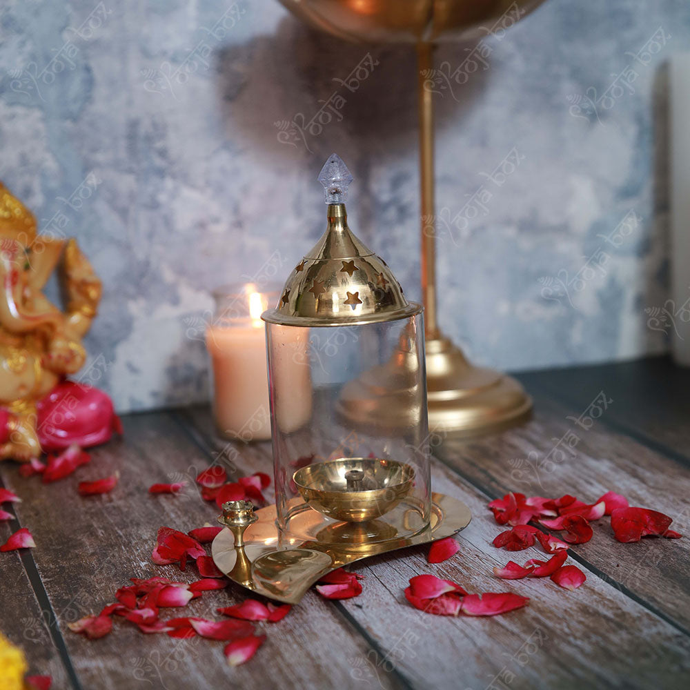 Brass Pan Akhand Diya with Agarbatti Incense Holder