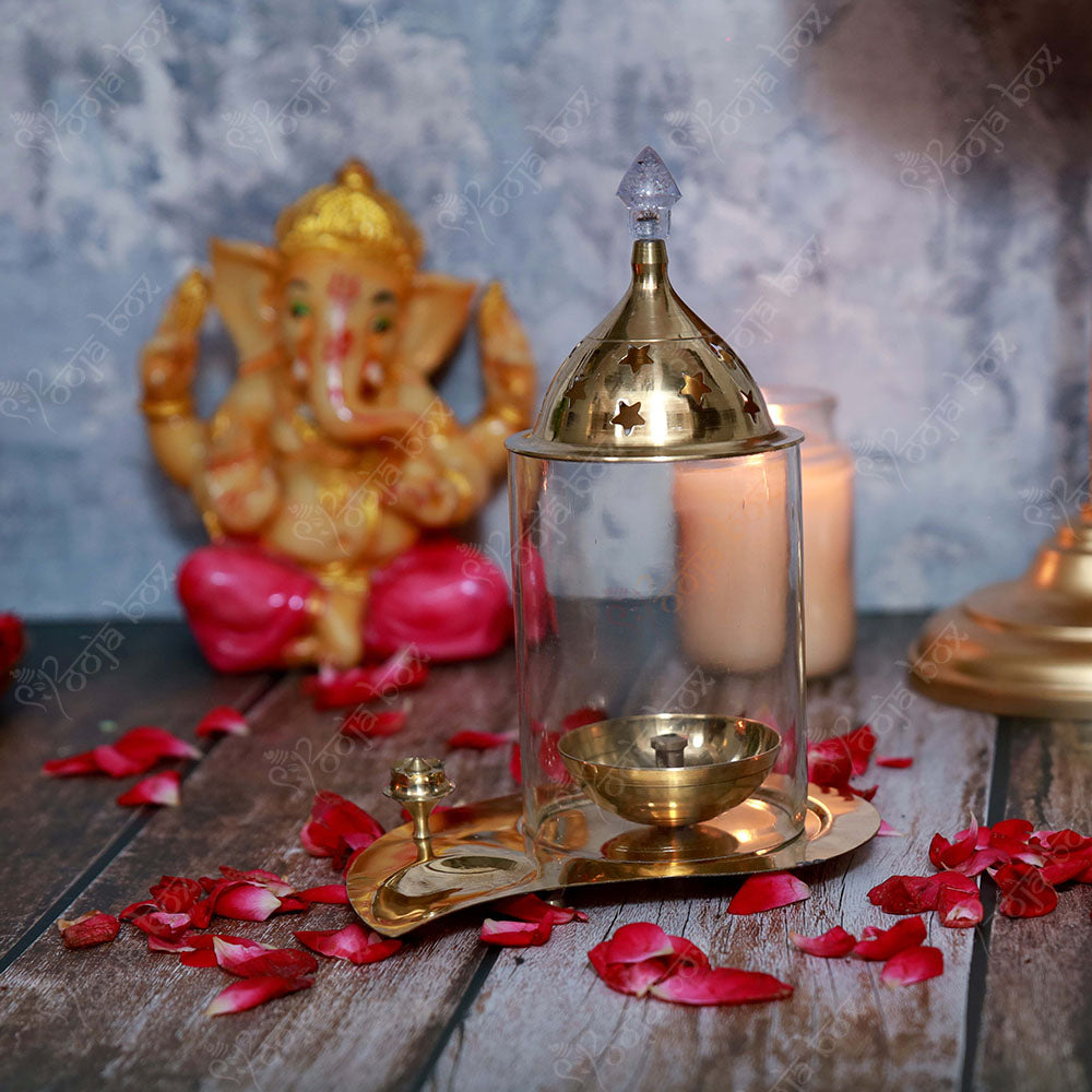 Brass Pan Akhand Diya with Agarbatti Incense Holder