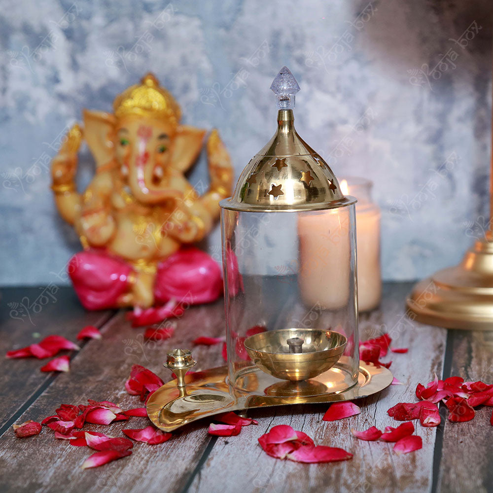 Brass Pan Akhand Diya with Agarbatti Incense Holder