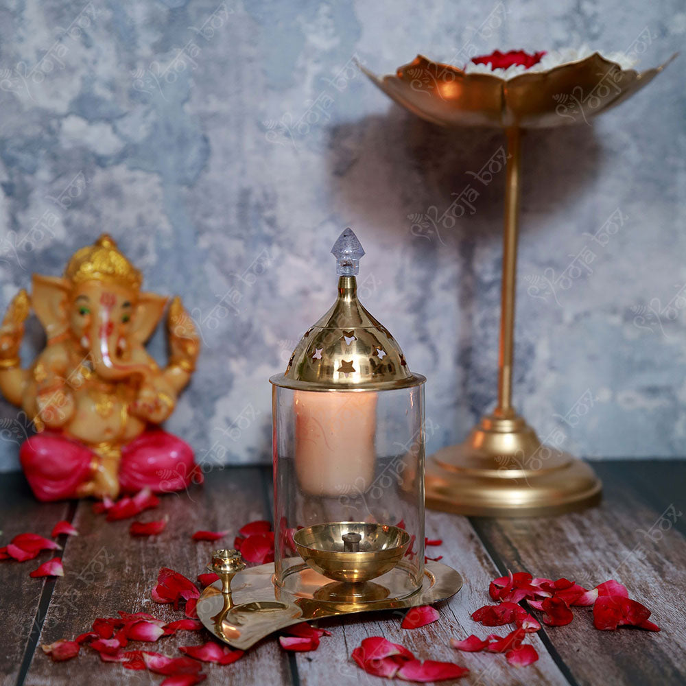 Brass Pan Akhand Diya with Agarbatti Incense Holder