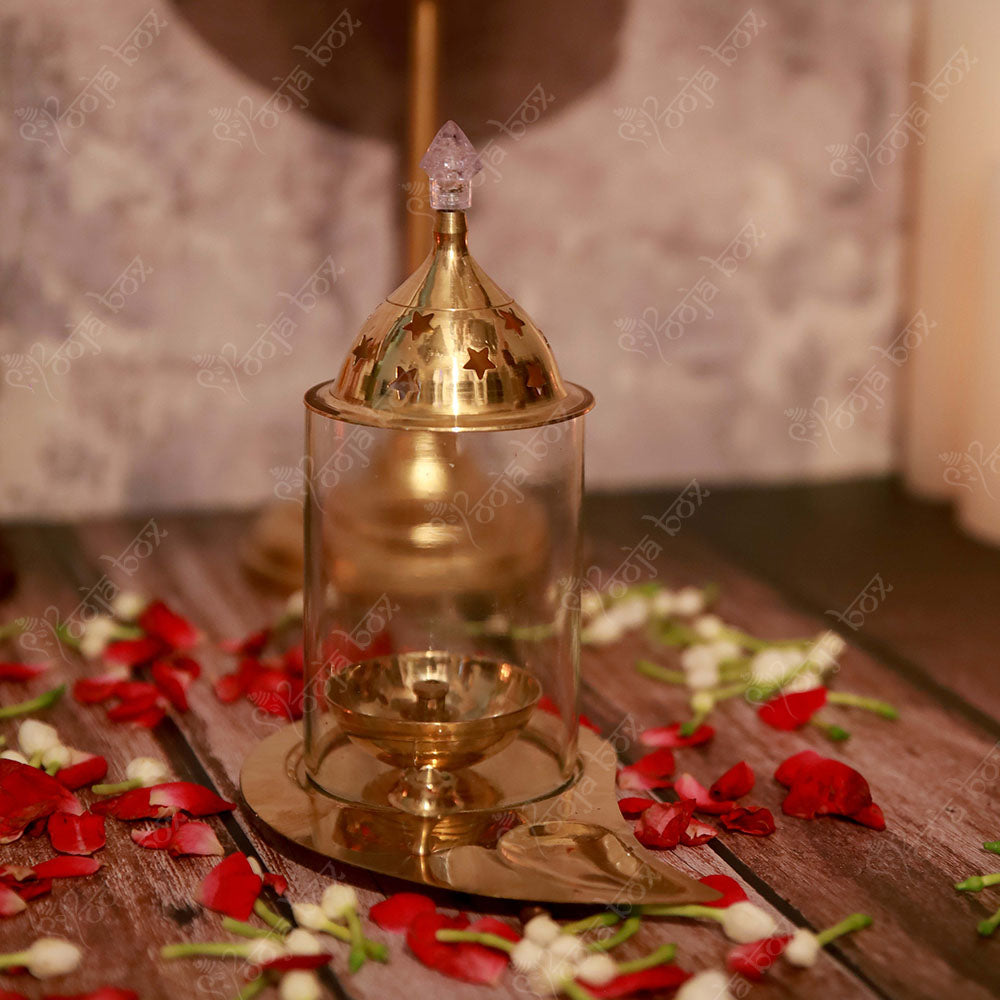 Brass Pan Akhand Diya with Agarbatti Incense Holder