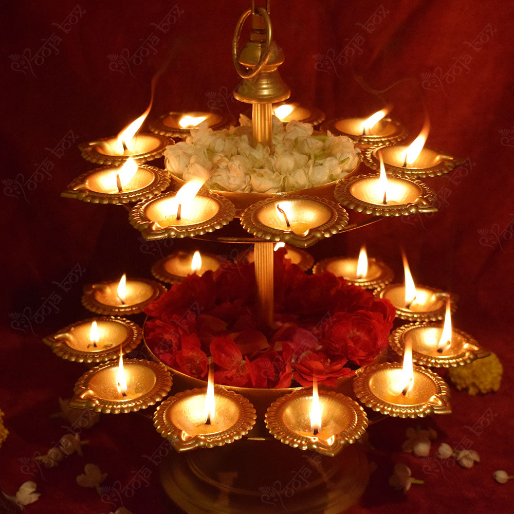 2 Layer Diwali Urli Traditional Peacock Diya Floral With Stand