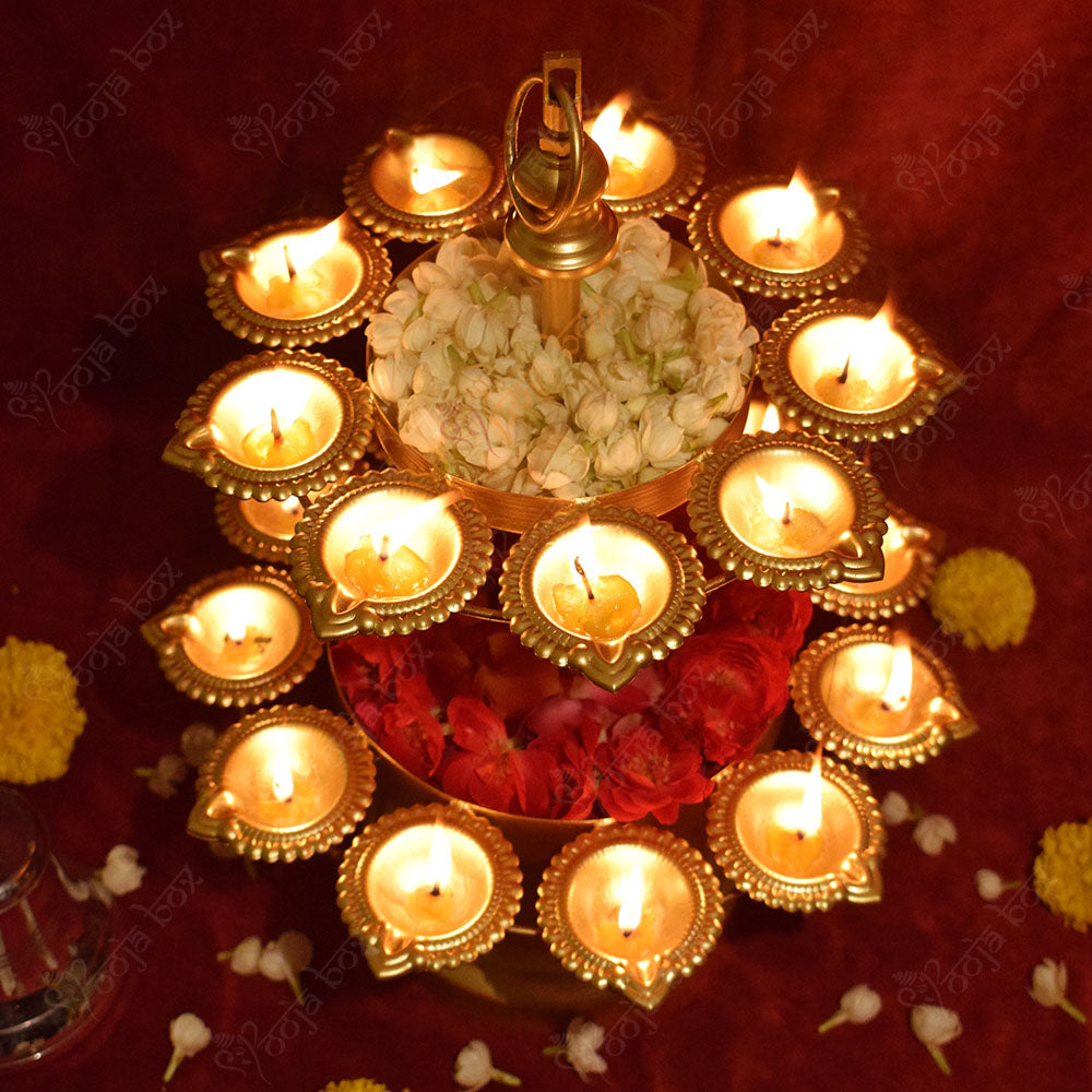 Traditional Peacock Diya Floral Diwali Urli With Stand