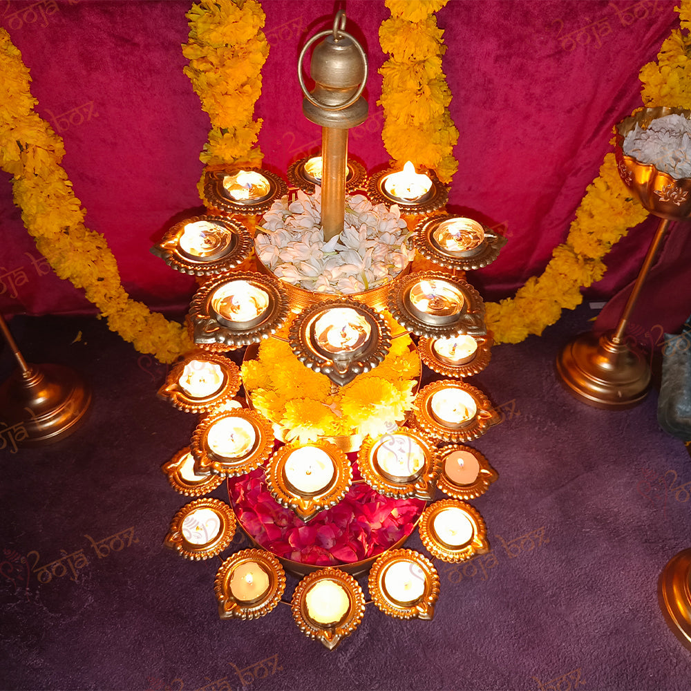 Traditional Peacock Diya Floral Diwali Urli With Stand