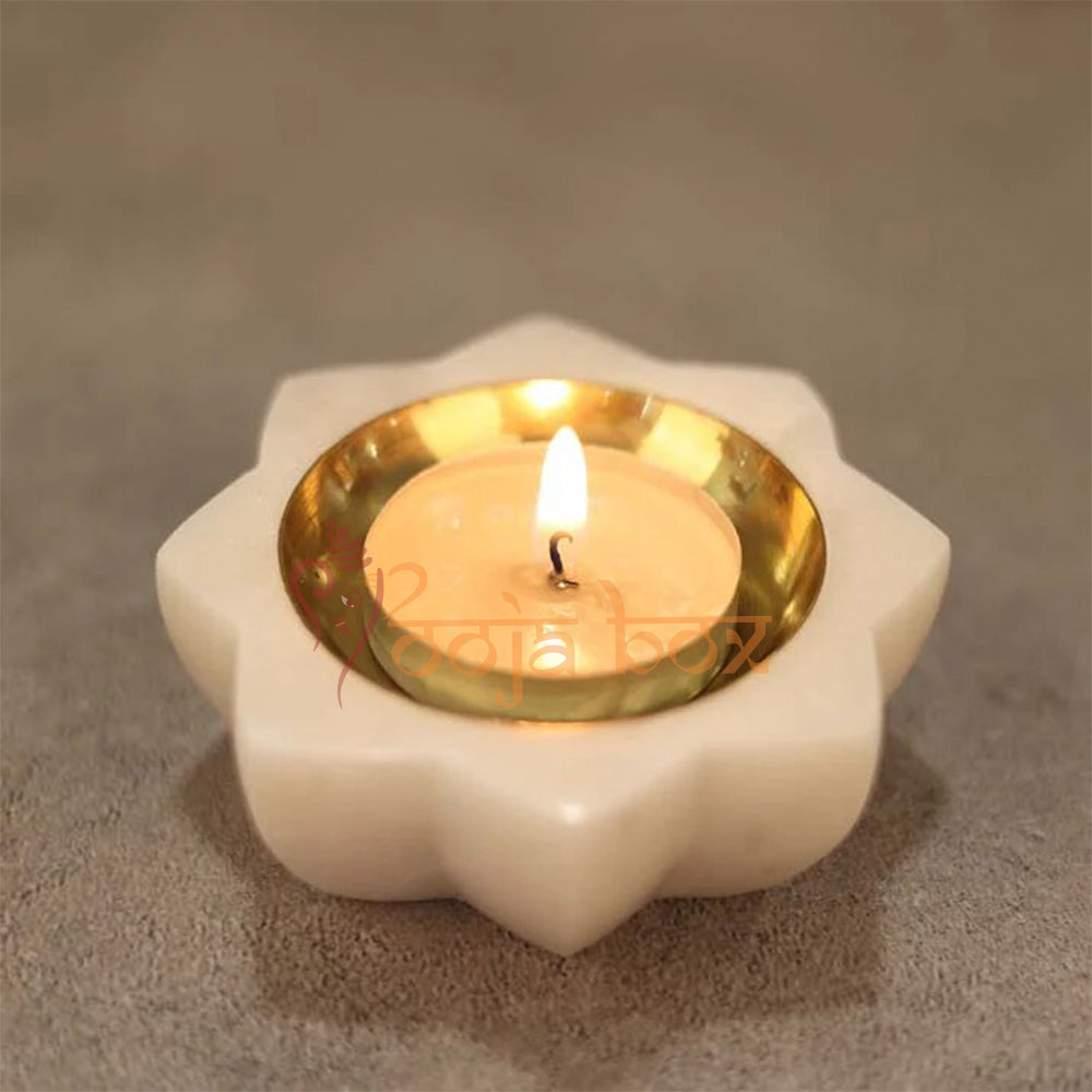 Antique Floral Marble Brass Diya