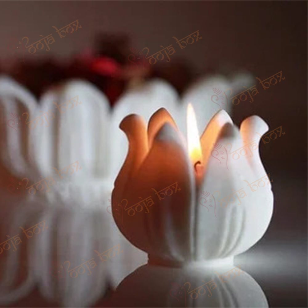 Lotus Shape Marble Candle Holder With Tray